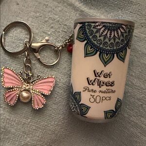 Pink Butterfly Keychain Accessory with wipes